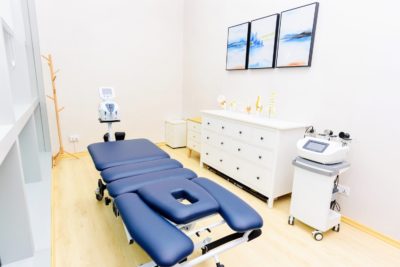 Inside Advanced Physio Care clinic with spinal adjustment table
